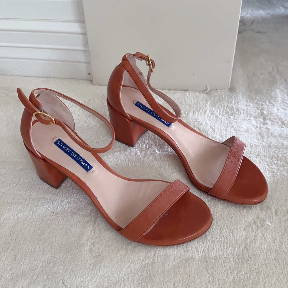 Stuart Weitzman Brown Leather Simple Ankle Strap … - image 1